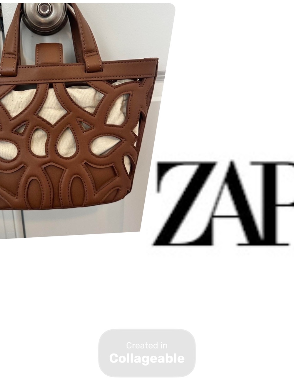 ‼️WOW‼️ZARA Brown 🤎Laser-Cut Tote with Canvas Lining‼️NWOT‼️